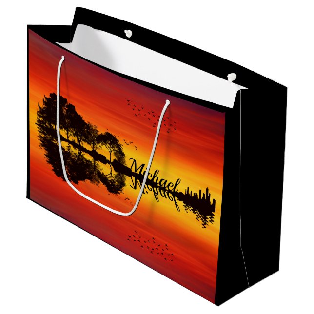 Custom Sunset Reflection Landscape with Name Large Gift Bag (Front Angled)