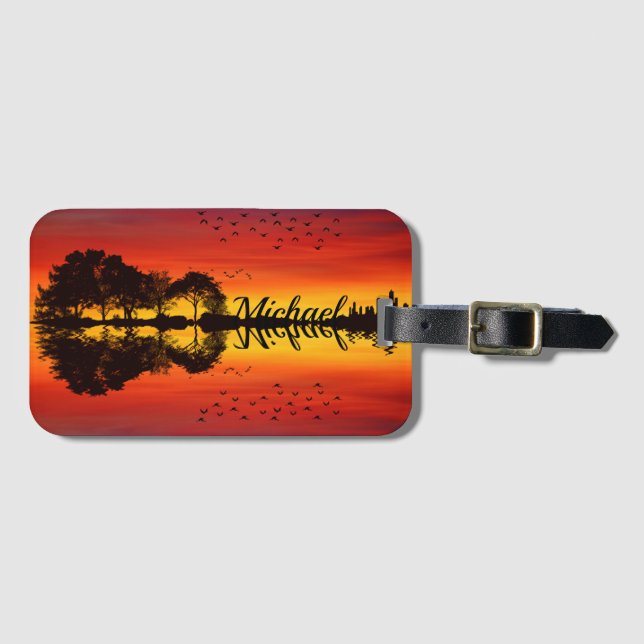 Custom Sunset Reflection Landscape with Name Luggage Tag (Front Horizontal)