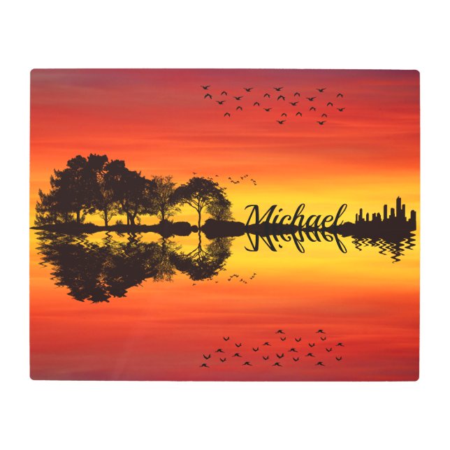 Custom Sunset Reflection Landscape with Name Metal Print (Front)