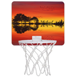 Custom Sunset Reflection Landscape with Name Mini Basketball Hoop
