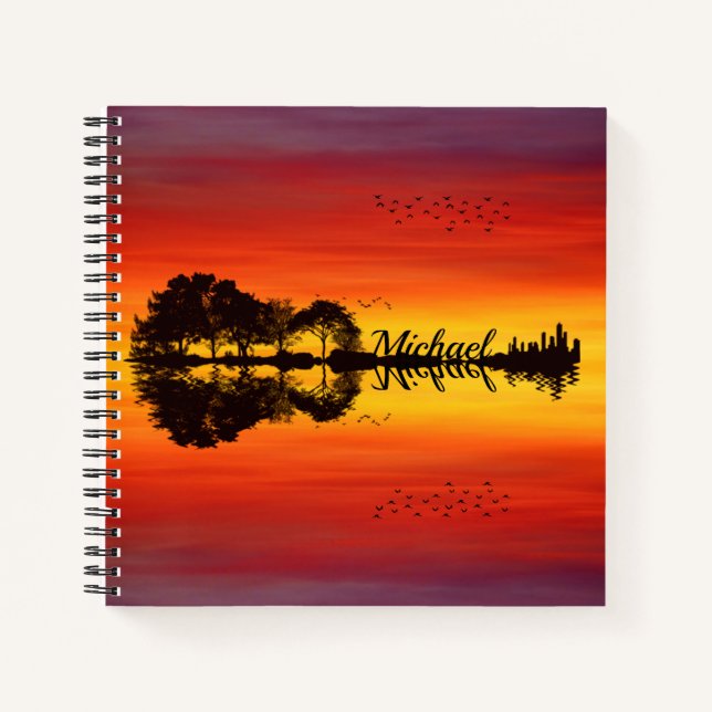Custom Sunset Reflection Landscape with Name Notebook (Front)