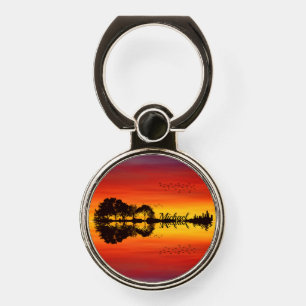 Custom Sunset Reflection Landscape with Name Phone Ring Stand
