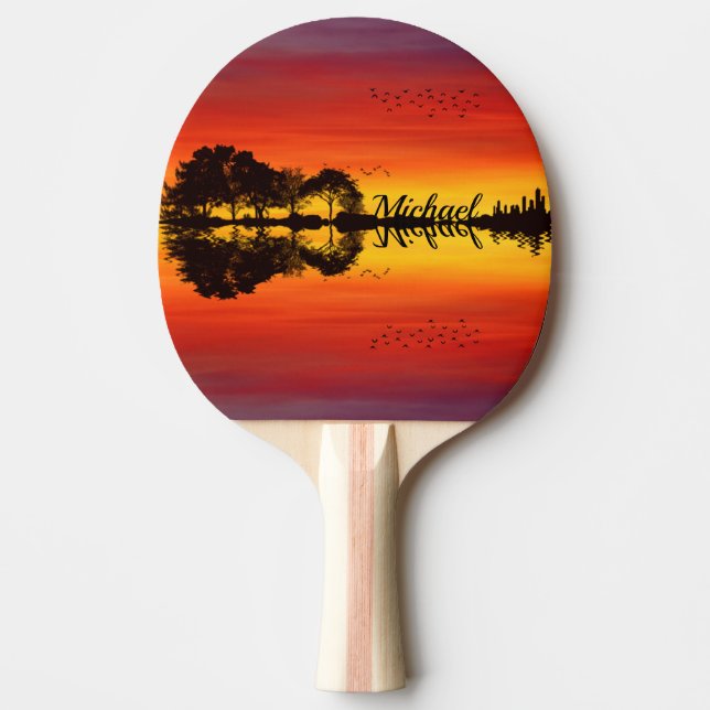 Custom Sunset Reflection Landscape with Name Ping Pong Paddle (Front)