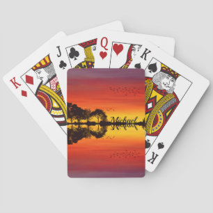 Custom Sunset Reflection Landscape with Name Poker Cards