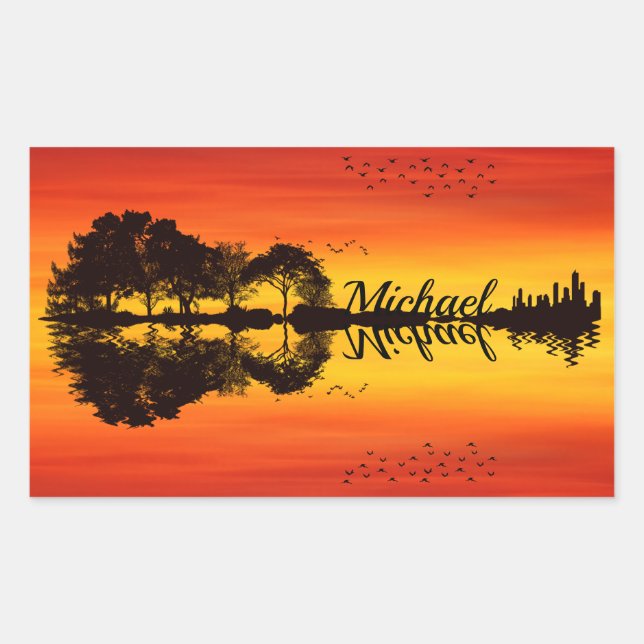 Custom Sunset Reflection Landscape with Name Rectangular Sticker (Front)