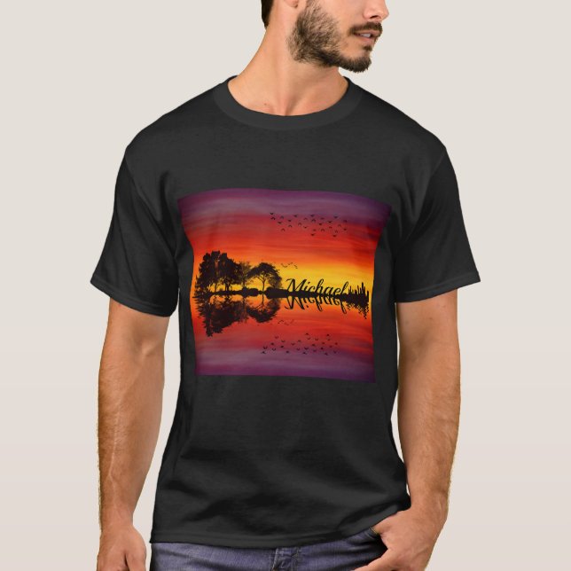 Custom Sunset Reflection Landscape with Name T-Shirt (Front)