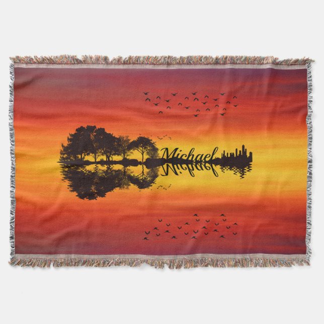Custom Sunset Reflection Landscape with Name Throw Blanket (Front)
