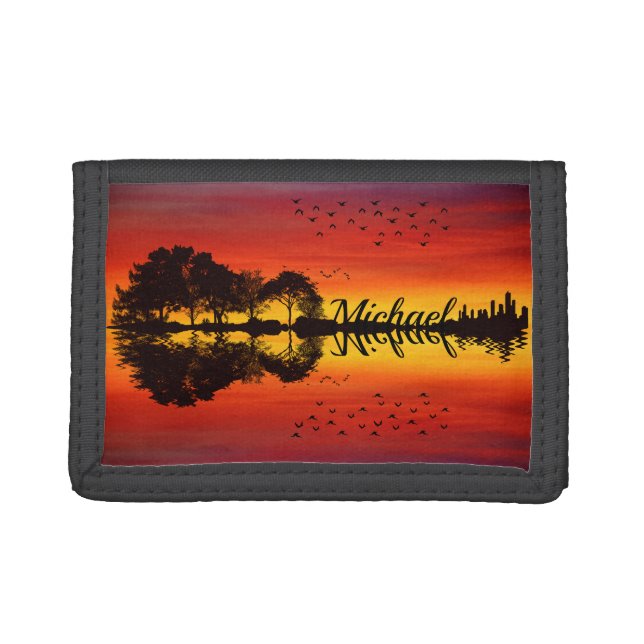 Custom Sunset Reflection Landscape with Name Tri-fold Wallet (Front)