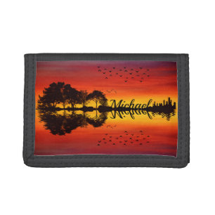 Custom Sunset Reflection Landscape with Name Trifold Wallet