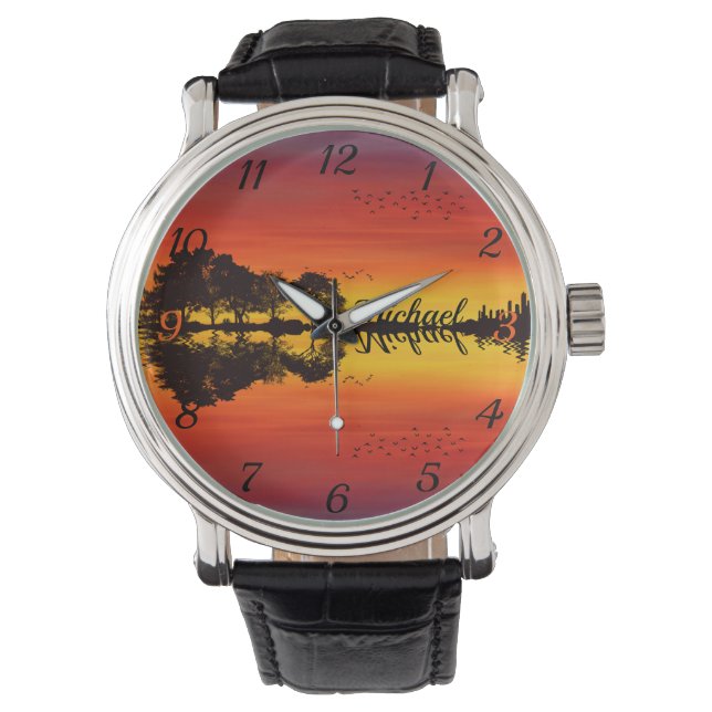 Custom Sunset Reflection Landscape with Name Watch (Front)