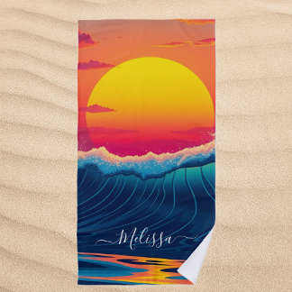 Custom Sunset Wave Beach Towel –