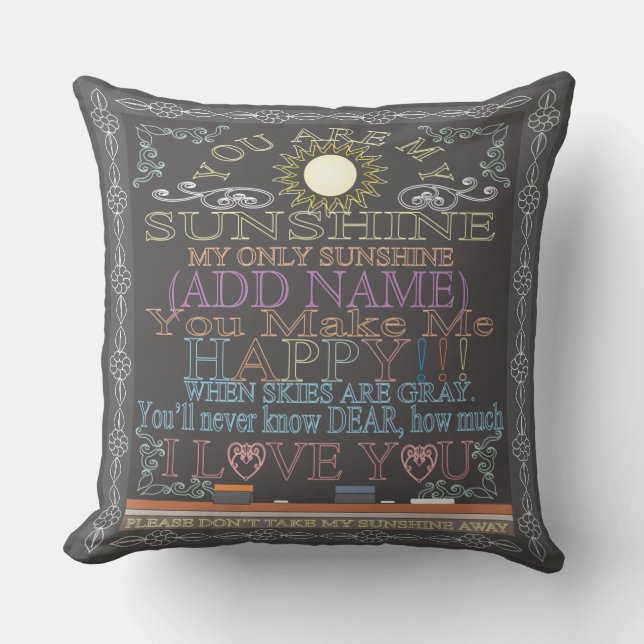 Custom Sunshine Vintage Chalkboard Artwork Throw Pillow (Front)