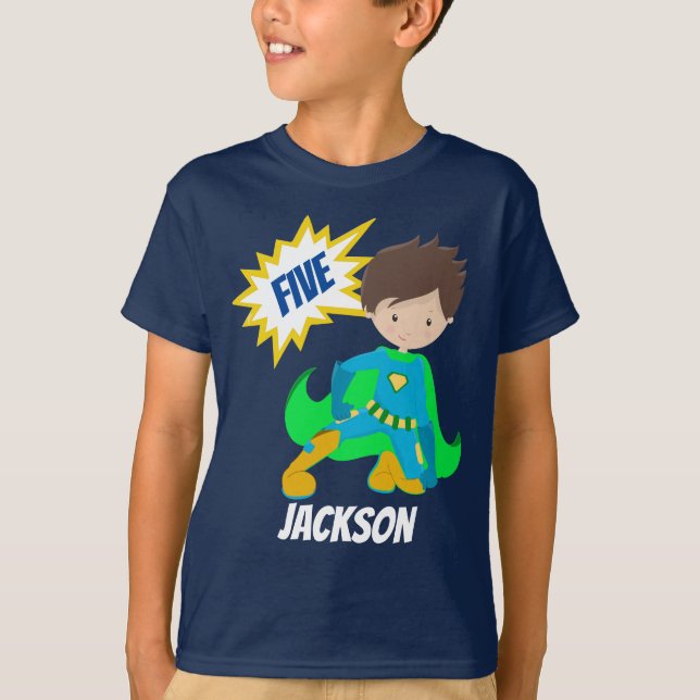 Custom Superhero Action Bubble Birthday Party T-Shirt (Front)