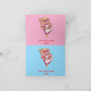 Custom Superhero Elephant Mom of Twins Cute Cartoo Thank You Card