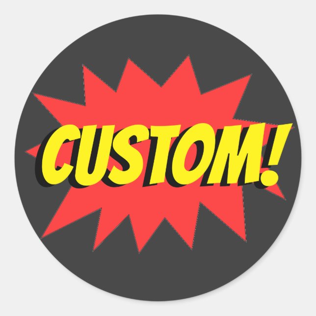 Custom Superhero Exclamation Classic Round Sticker (Front)