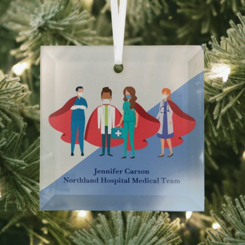 Custom Superhero Nurse Doctor Hospital Medical Glass Ornament