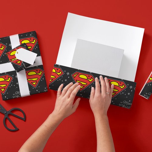 Custom Superman Logo Christmas Snowflake Wrapping Paper