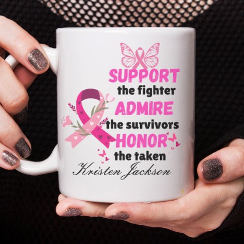 Custom support the fighter breast cancer awareness coffee mug