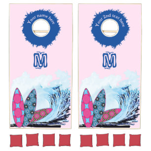Custom surfboard beach personalized cornhole set
