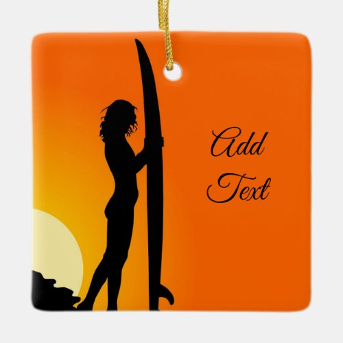 Custom Surfer Girl Ceramic Ornament