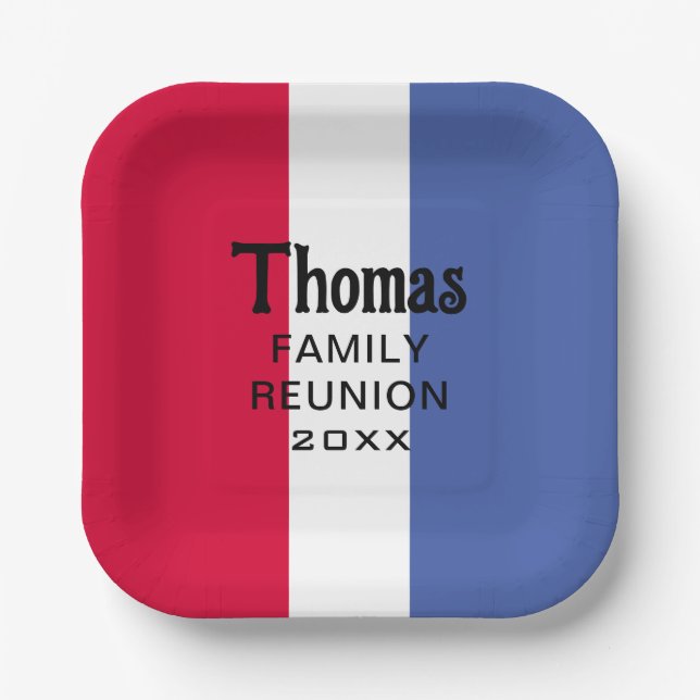 Custom Surname Name Reunion Paper Plates (Front)