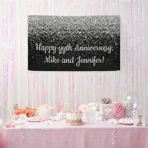 Custom Surprise Anniversary Party Black and Silver Banner