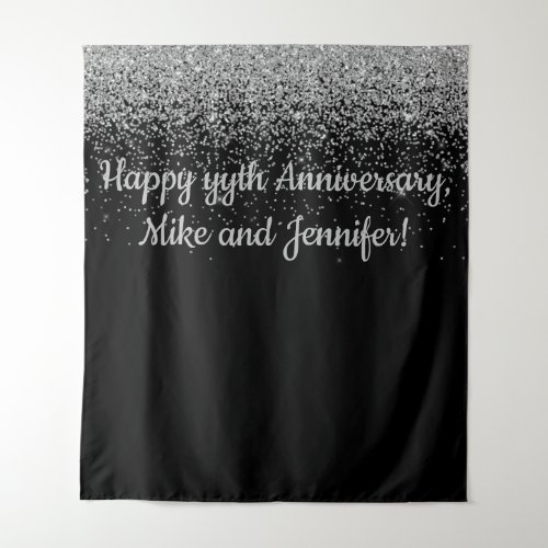 Custom Surprise Anniversary Party Black and Silver Tapestry