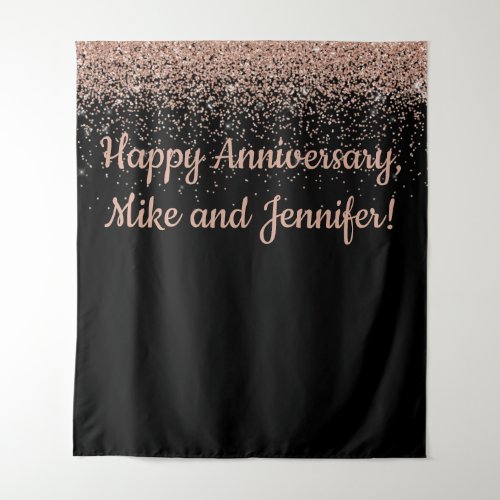 Custom Surprise Anniversary Party Black Rose Gold Tapestry