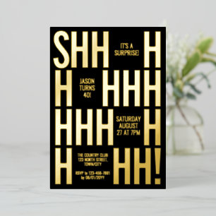 Custom Surprise Birthday Party Invite, Shhh Secret Foil Invitation
