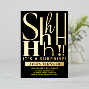 Custom Surprise Birthday Party Invite, Shhh Secret Foil Invitation
