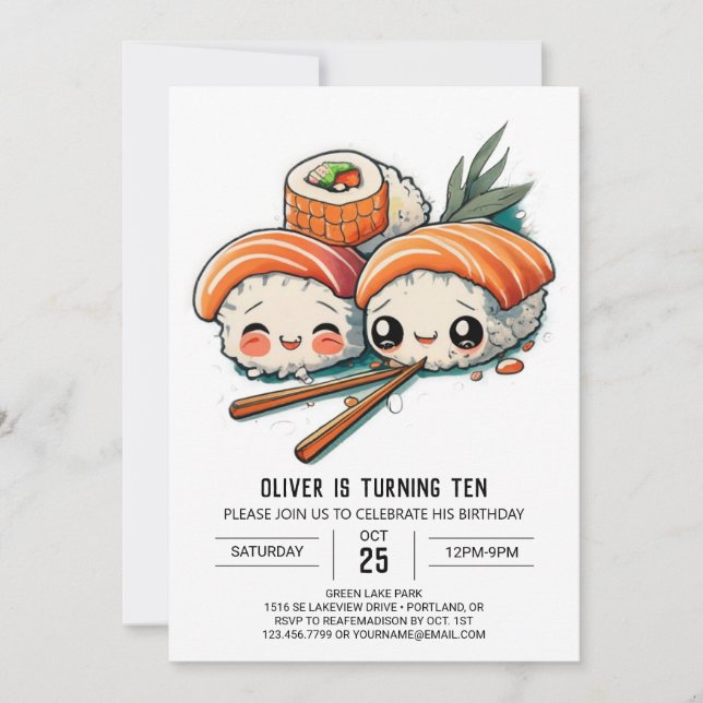 Custom Sushi Adventure Kids Birthday Invitation (Front)