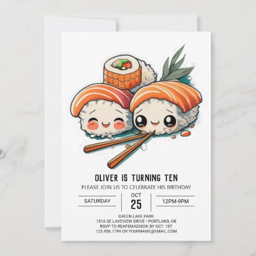 Custom Sushi Adventure Kids Birthday Invitation