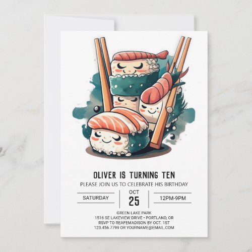 Custom Sushi Watercolor Birthday Invitation