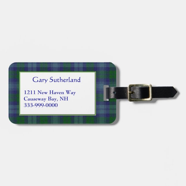 Custom Sutherland Tartan Plaid Luggage Tag (Front Horizontal)