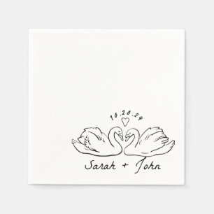 Custom Swan Heart Wedding Cocktail Napkin