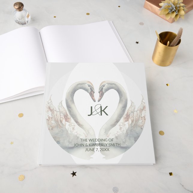 Custom Swan Wedding Guest Book (Front Open)