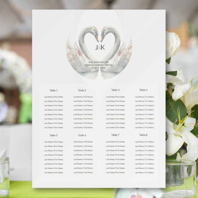 Custom Swan Wedding Seating Chart Foam Boards (Custom Swan Wedding Seating Chart Foam Board)
