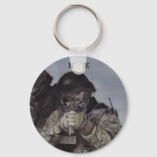 CUSTOM SWAT Police Keychain ID Tag Panting Miranda (Front)