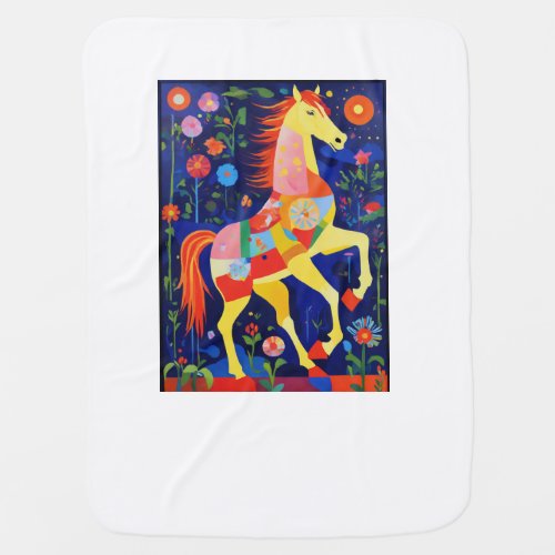Custom Swedish Dala Horse Baby Blanket _ Tradition
