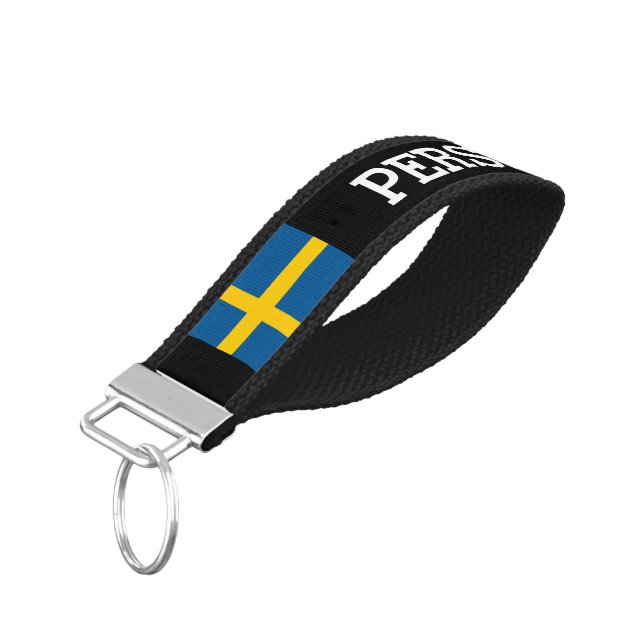 Custom Swedish flag wrist keychain for Sweden (Angled Down)