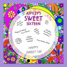 Custom Sweet 16 Birthday Party Keepsake Autograph