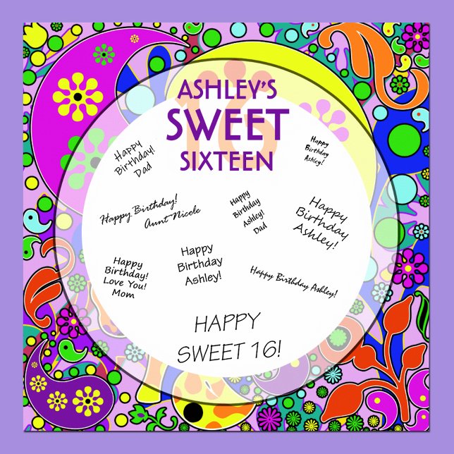 Custom Sweet 16 Birthday Party Keepsake Autograph Poster (Creator Uploaded)