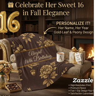 Custom Sweet 16 Fall Birthday Vintage Fleece Blanket