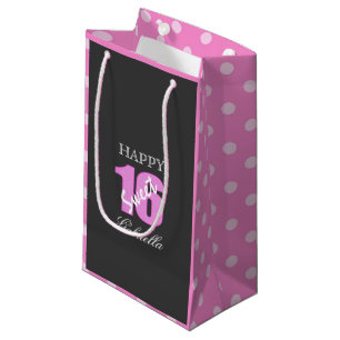 Custom Sweet 16 Gift Bag: Black Pink Polka Dots Small Gift Bag