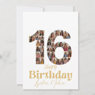 Custom Sweet 16 Photo Collage Birthday Card 