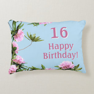 Custom Sweet 16 Rhododendron Birthday Accent Pillow