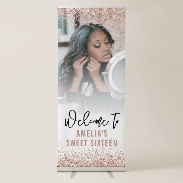 Custom Sweet 16 Welcome Sign Pink Glitter (Front)