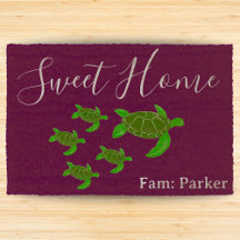 Custom Sweet Home Funny Green Turtle Family Name