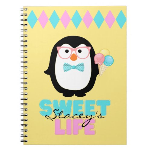 Custom Sweet Life Penguin Ice Cream Cone Notebook