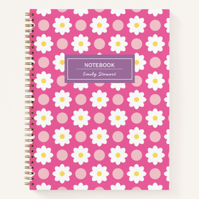 Custom Sweet Pink Retro Floral Pattern Notebook (Front)